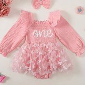 Resim Kızlar için Prenses Tarzı Zarif Uzun Kollu Volan Omuzlu File Etek ile Lazer Kelebek Süslemesi - Bahar/Sonbahar/Kış Koleksiyonu, Esnek Olmayan Kumaş, Geniş Uç, Sevimli Harf Deseni, Dış Mekanlar İçin Mükemmel 