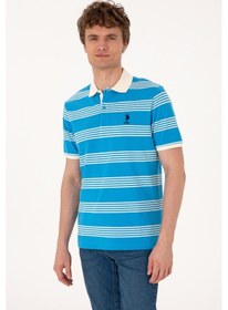 Resim U.S. Polo Assn. Erkek Regular Fit Polo Yaka Turkuaz Çizgili Tişört 50306826-VR093 