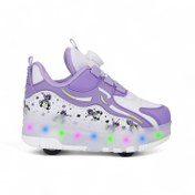 Resim Rocky Patenli Çocuk Ortopedik Işıklı Tekerlekli Patenli Spor Kaykay 4 Tekerli Ayakkabı 