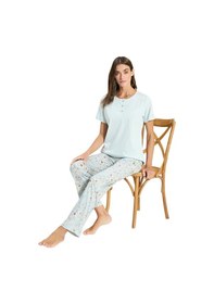 Resim Over Sleep By Poleren Over Sleep 3334 Kadın Büyük Beden Modal Yazlık Takım L-xl-2xl-3xl Mavi 