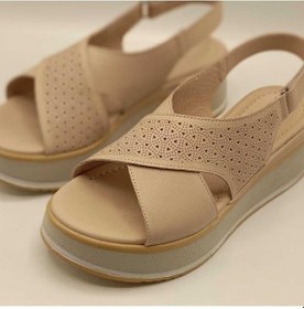 Resim Athena Pudra Deri Dolgu Topuk Sandalet Pudra 