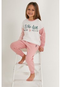 Resim U.s. Polo Assn Girl Beyaz Pembe Kız Çocuk Uzun Kol Pijama Takım Krem 