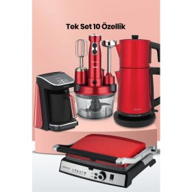Resim Platinium Kırmızı Elektrikli Mutfak Çeyiz Seti 4 Lü Evlilik Paketi 