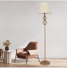 Resim Vance Beyaz Şapkalı Eskitme Modern Tasarım Ayaklı Abajur Lamba Metal Lambader 