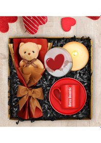 Resim Sevgililer Gününe Özel Ayıcık Buketi & Fincan & Mum Hediye Seti 