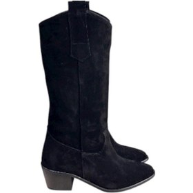 Resim Siyah Hakiki Süet Western Çizme Siyah 