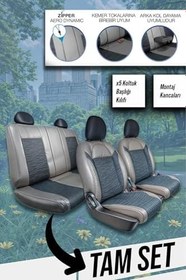 Resim Ford B-Max Trend ile Uyumlu Lüx Deri Süet Oto Koltuk Kılıfı Ön Arka Takım Premium Serisi GRİ SİYAH 