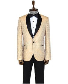 Resim Wessi Beşgen Desenli Şal Yaka Krem Erkek Smokin Ceket Krem 