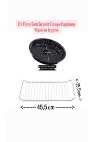 Resim Becenhouse Ankastre Granit Kaplama Emaye Yuvarlak Fırın Tepsisi Ve Fırın Izgara Teli 2'li Set 45,5*35,5 cm 