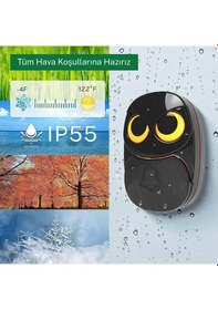 Resim Techtic Kablosuz 2alıcı 1buton Kapı Zili Işıklı Baykuş 35 Melodi 