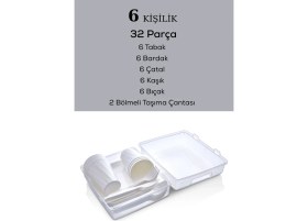 Resim Mithra Life 6 Kişilik Çantalı Beyaz Çatal Bıçak Kaşık ve Tabak Piknik Seti MIT1232 