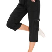 Resim 1 adet Kadınlar İnci Casual Kargo Capri Pantolon, Polyester Katı Renk 7/8 Uzunluk Pantolon Cebi ile, Normal Uygun, Lastikli Bel Kordonu, Hafif 160g/m² Kumaş, İlkbahar/Yaz/Sonbahar Modası 