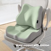 Resim 2 Adet/1 Adet Ergonomik Ofis Koltuğu Bel Yastığı - Çift Katmanlı Kalınlaştırılmış Kalça ve Sırt Desteği, Nefes Alabilen Polyester Kumaş, Makinede Yıkanabilir, Koyu Gri/Nane Yeşili & Bej, Artırılmış Konforlu Oturma Deneyimi 