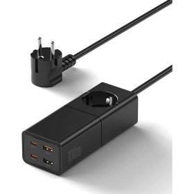 Resim Wiwu Akım Korumalı Priz Wiwu WI-S004 Gan Tech Type-C ve USB Portlu Uzatma Kablolu Priz 100W 150CM Siyah 