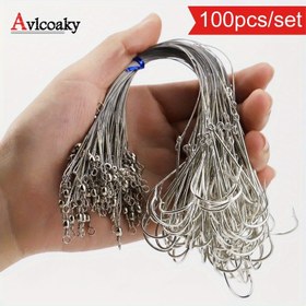 Resim 100 adet/takım Isırma Karşıtı Uzun Saplı Kanca Çelik Balıkçılık Hattı Kanca Takımı ile Döner Balıkçılık Aksesuarı 