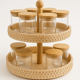 Resim Doğal Rattan Sunum Standı, Handmade, 2 Katlı 
