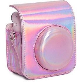 Resim Fujifilm Instax Mini 12 Makine Uyumlu Pembe Parlak Deri Kılıf 