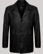 Resim Hakiki Kuzu Derisi Siyah Erkek Deri Mont Düğmeli Düz Deri Ceket Siyah 