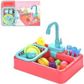 Resim Çocuklar İçin Eğitici Mutfak Oyun Seti: Dönen Su Sistemi İle Elektrikli Bulaşık Makinesi Ve Sebzeler 