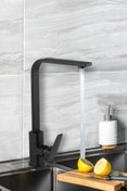 Resim BlackFit Kuğu Kare Mutfak Evye Bataryası Çift Su Girişli Musluk 5 Yıl Garantili 