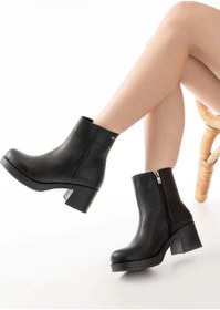 Resim 5109-3022 Siyah Fermuarlı Kalın Topuklu Günlük Kadın Bot Çok Renkli 