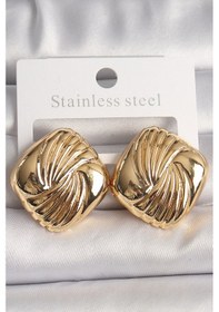 Resim Pirinç Gold Renk İşlemeli Kare Model Kadın Küpe Altın 
