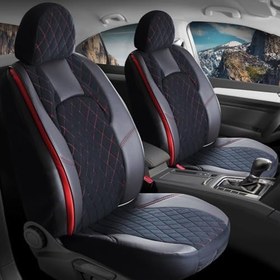 Resim Renault Megane 1 Uyumlu Yarı Deri Oto Koltuk Kılıfı Ön Arka Set Chester Serisi Siyah Kırmızı Fs 