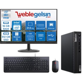 Resim Lenovothinkcentre M70Q Gen 3 Intel Core i7 12700T 16GB 512GB SSD Windows 11 Home Fhd 21.5 Mon Mini Masaüstü Bilgisayar TİNY11T30036TXM22 