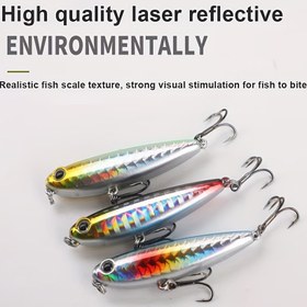 Resim 1 Paket Gerçekçi Balık Yemi Kalem Popper - Yüksek Kaliteli Lazer Kesim ABS Plastik, Beyaz & Çok Renkli Yansıtıcı Pullar, Levrek, Alabalık ve Sazan için Güçlü Görsel Uyarım - Tatlısu ve Tuzlu Su Avı Yem 