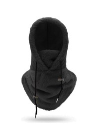 Resim Monyee Kış Bisiklet & Kayak Kullanıma Uygun, Rüzgar Ve Soğuk Koruyucu, Tek Parça Polar Ve Arktik Kadife Kapüşon-black Siyah 