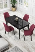 Resim Canisa Concept Par Serisi 70x114 Açılabilir Mdf Mutfak Masası Takımı Siyah Mermer Desen Masa 4 Bordo Sandalye 