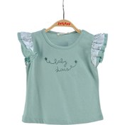 Resim Kız Bebek Yeşil Fırfırlı Baskılı T-Shirt (6AY-4YAŞ) 