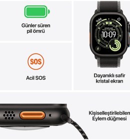 Resim Apple MF1T4TU/A Watch Ultra 3 Gps + Cellular 49 MM Akıllı Saat (Distribütör Garantili) 