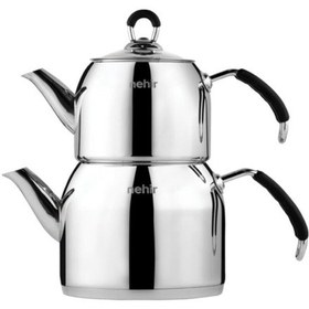 Resim Modern Çelik Mini Çaydanlık Takımı Gri 