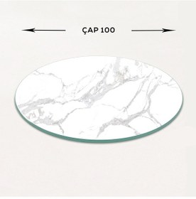 Resim Masa Camı Ekvator Beyaz Elit Mermer Çap100cm 