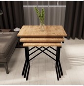 Resim 3 Lü Zigon Sehpa Metal Sehpa Atlantik Çam 1291 