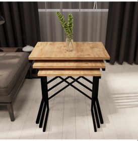 Resim 3 Lü Zigon Sehpa Metal Sehpa Atlantik Çam 1291 