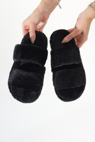 Resim Tonny Black Çift Bantlı Peluş Kadın Siyah Ev Terliği Tbtbr020 Siyah 
