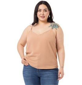 Resim Büyük Beden Ayarlanabilir İnce Askılı V Yaka Vizon Bluz-vizon Vizon 