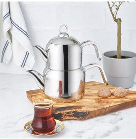 Resim Manes İndüksiyon Tabanlı Mini Çaydanlık Takımı Metal Çelik 