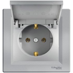 Resim Schneider Asfora Plus Alüminyum Kapaklı Topraklı Priz Çerçeveli - 