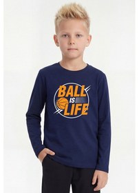 Resim Fyk Kids 3'lü Yuvarlak Yakalı Baskı Detaylı Uzun Kollu Basic 3 Parça Erkek Çocuk Tişört Lacivert - Kırmızı 
