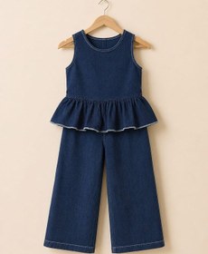Resim My Kids Wear Mini Chic Fırfır Detaylı Kız Çocuk Takım 12832 Mavi - Siyah 