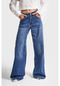 Resim Itsbasic Kadın Koyu Mavi Renk Hera 17w45 Palazzo Fit Bol Kesim Denim Jean 