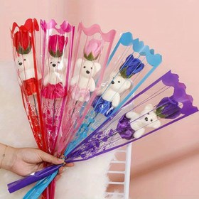 Resim 1 adet Sevimli Ayı Gül Buketi - Ev Dekorasyonu için Renkli Plastik Yapay Çiçekler ve Figürler, Öğretmenler, Meslektaşlar ve Kadınlar için Parti Hediyeleri, Anneler Günü Hediyesi | Canlı Sentetik Çiçek Düzenlemesi 