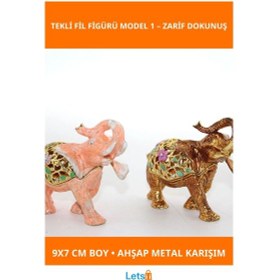 Resim Swarovski Taşlı Zarif Tekli Fil Figürü Ahşap Metal 9x7 Cm 1 Adet 