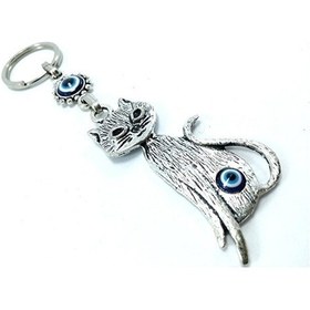 Resim Nazar Boncuğu Metal Kedi Anahtarlık/dikiz Ayna Süsü Hediyelik Eşy 