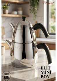 Resim Elit Mini Boy Bakalit Kulplu Çaydanlık Takımı - Siyah Siyah 