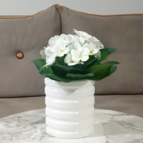 Resim 2 Adet Vazo Dahil,vazoda Çiçek,beyaz Yapay Çiçek,vazo Dekoratif Oval Çizgili 9x6x16cm Çok Renkli 