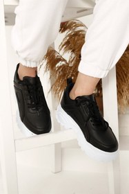 Resim Ccway Kadın Bağcıklı Spor Ayakkabı SİYAH CİLT BEYAZ 